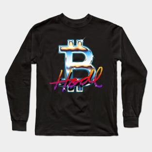 Bitcoin Logo 80's Rainbow Horizon HODL BTC Crypto Bitcoin Long Sleeve T-Shirt